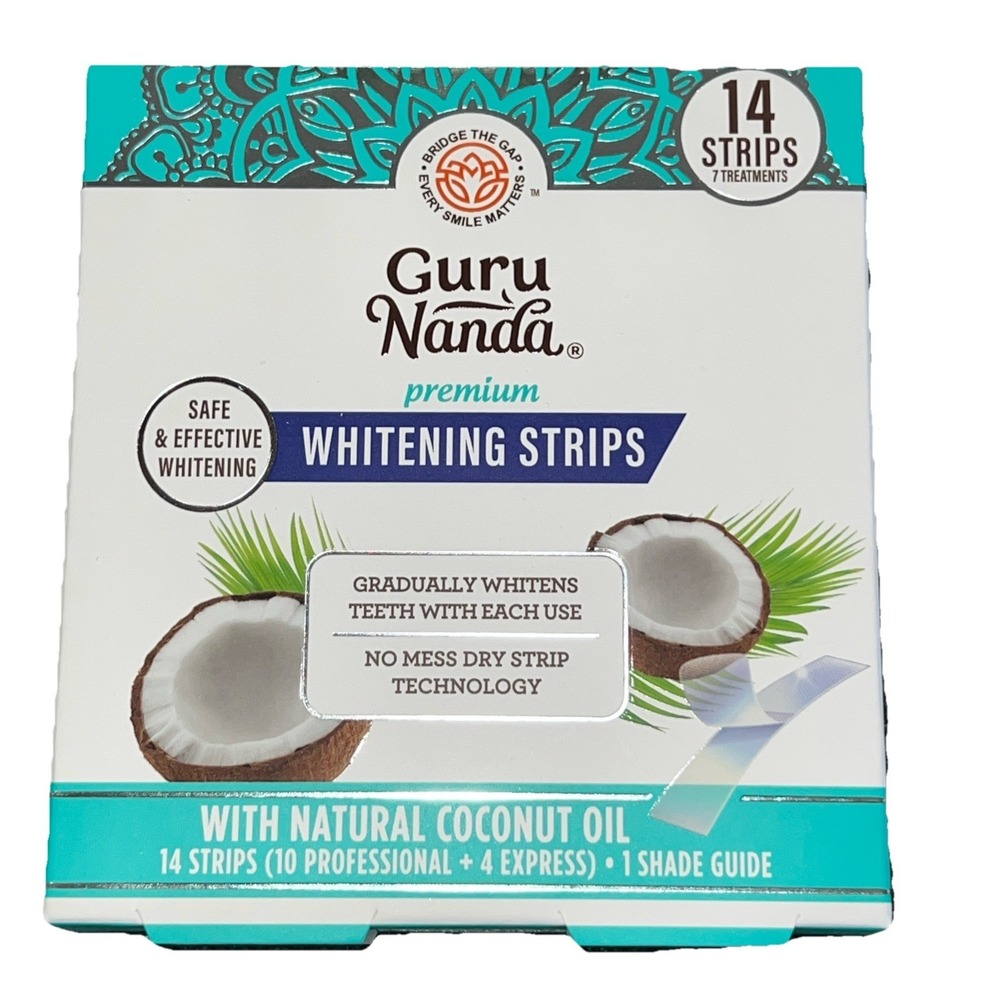 Gurunanda Teeth Whitening Strips with Coconut Oil-14 Enamel Safe Strips New
